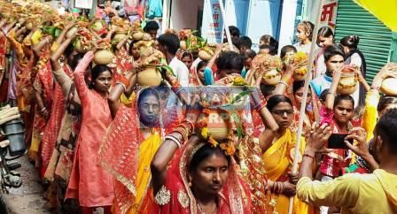 मगध सम्राट जरासंघ की प्रतिमा अनावरण हेतु निकली 251 कलश शोभा यात्रा