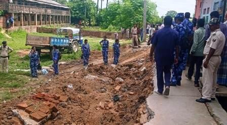 On the orders of the court the administrations bulldozer started on the encroachers who had been occupying the private land for years 1