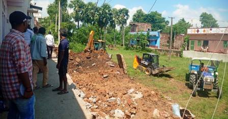 On the orders of the court the administrations bulldozer started on the encroachers who had been occupying the private land for years 2