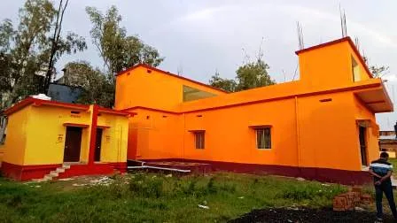 हरनौतः मंत्री ने भगवा रंग के कारण चर्चा का विषय बने विवाह भवन का किया उद्घाटन 1 Harnaut Minister inaugurates marriage hall which became topic of discussion due to saffron color