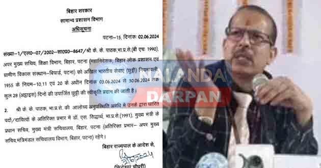 जानें केके पाठक को कितने दिन की मिली छुटी, किसे मिला ACS का प्रभार