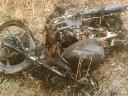 The miscreants took the bike parked outside the house outside the village and set it on fire