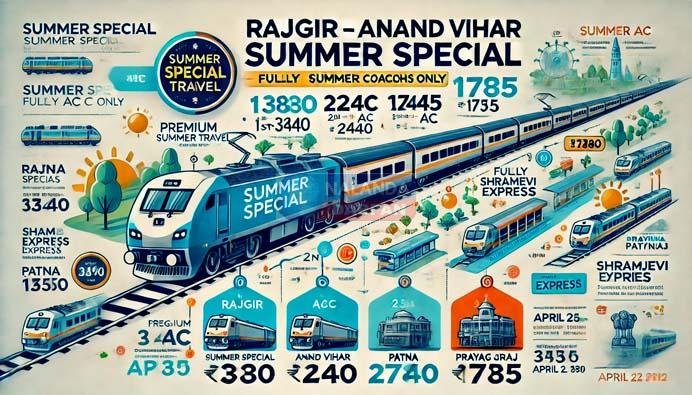 22 अप्रैल से चलेगी राजगीर-आनंद विहार समर स्पेशल एसी ट्रेन