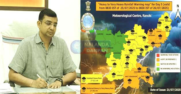 झारखंड में भारी बारिश की चेतावनी, नालंदा में हाई अलर्ट जारी