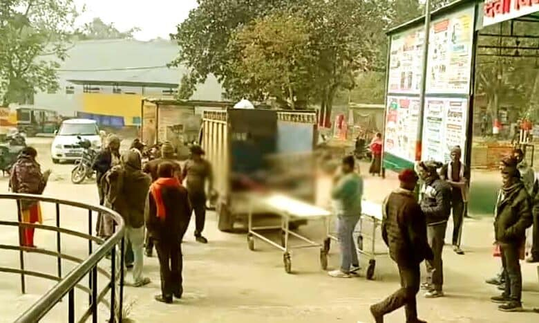 A dump truck ran over a motorcycle on Bakhtiyarpur Rajauli NH 20 killing an uncle and his nephew