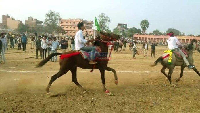 तेल्हाड़ा में पारंपरिक घुड़दौड़ प्रतियोगिता का दृश्य